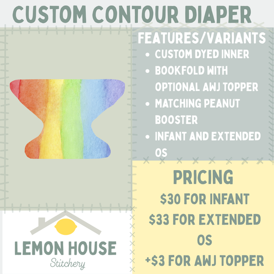 Custom Contour Diaper w/ Bookfold Insert and Peanut Booster (Copy)
